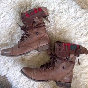 Steve Madden Flannel Brown Leather Boots Women sz8